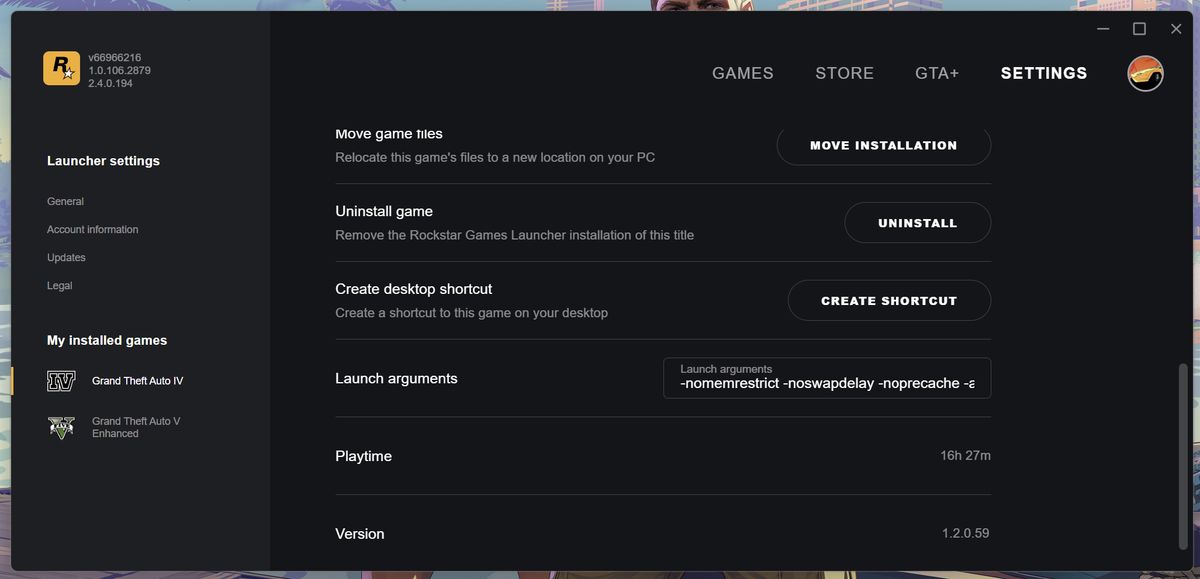 Rockstar Games Launcher - GTA IV PC Launch arguments